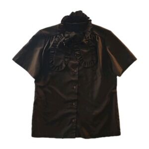 Chocolate Brown Ruffle Tie Blouse - Size S